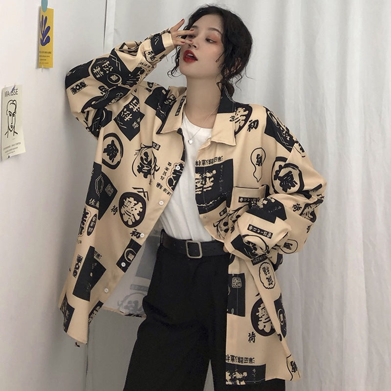 Women's Harajuku Streetwear Oversized Shirt — Japanese Fashion Top