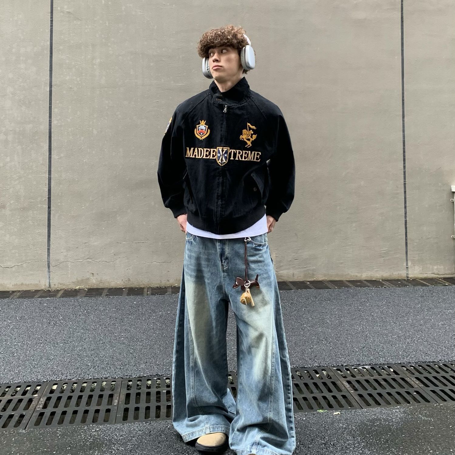 Streetwear Navy Blue Cropped Baseball Jacket