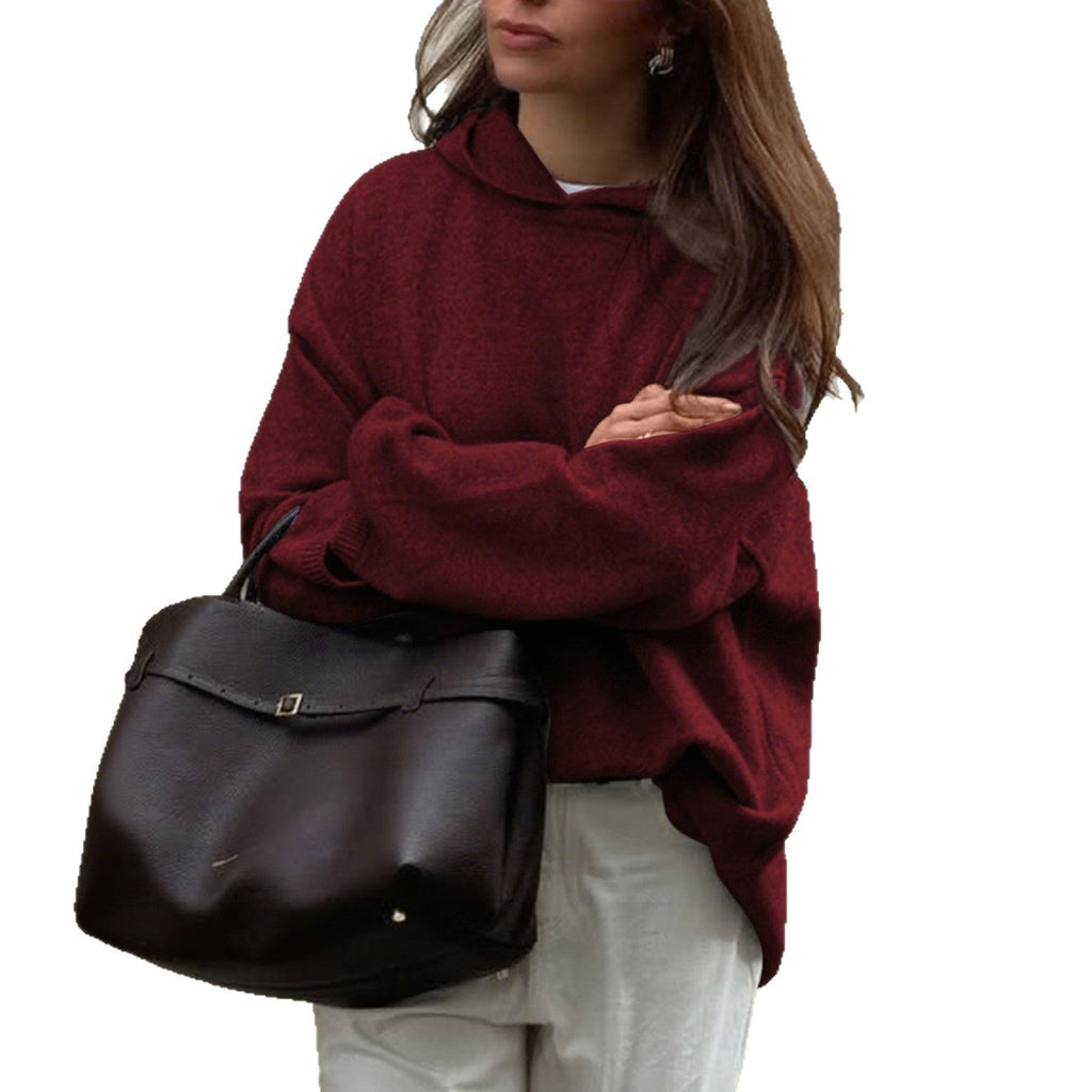 Women's Hooded Woolen Pullover Sweater — Minimalist Long Sleeve (S–XL)