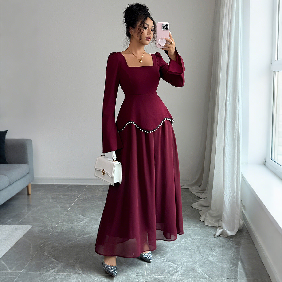 Minimalist Long Sleeve Senior Dress Women's Clothing